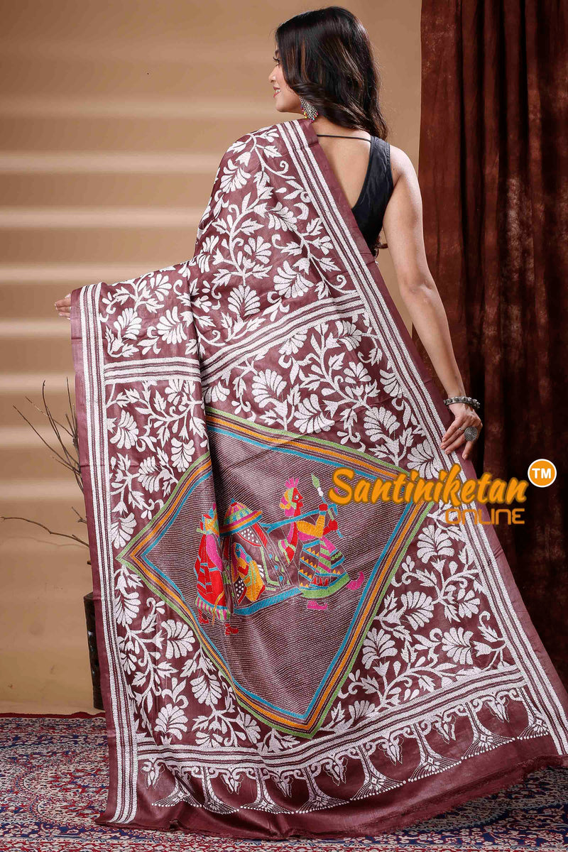Dye Tussar Silk Kantha Stitch Saree SN202310487