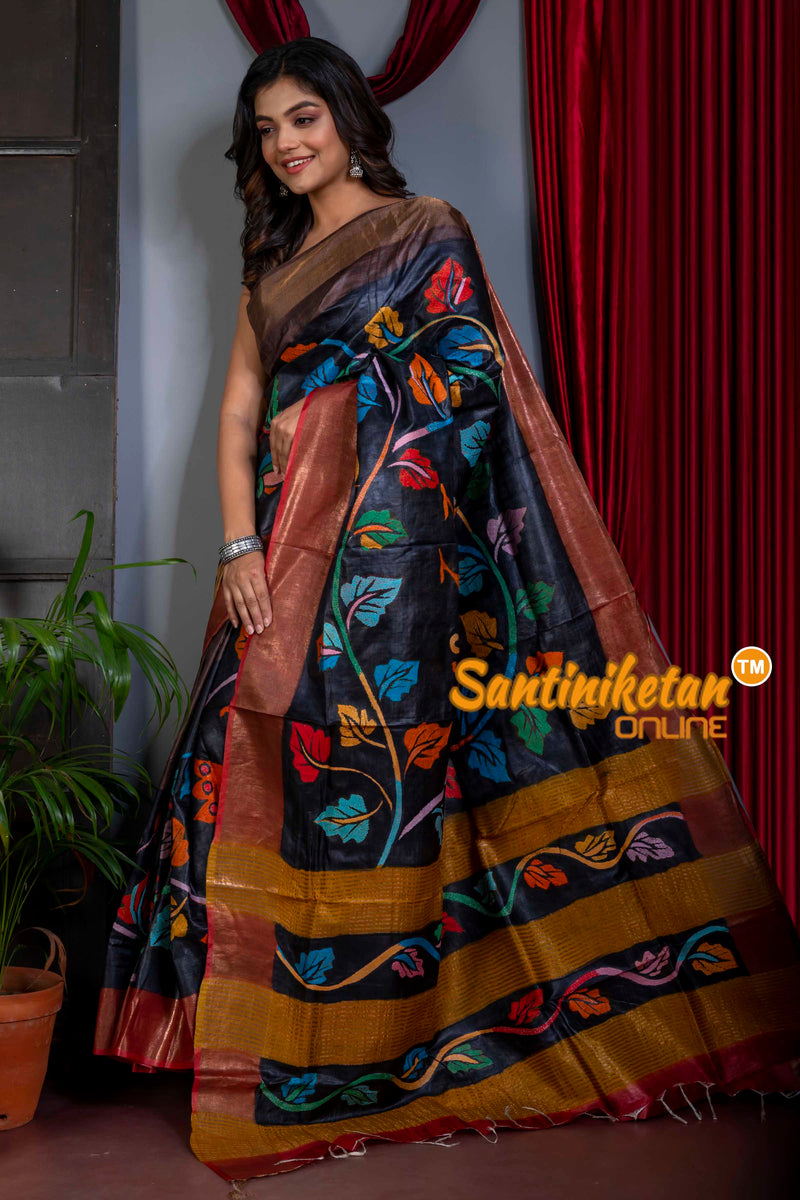 Zari Tussar Silk Painting Kantha Stitch Saree SN20220368