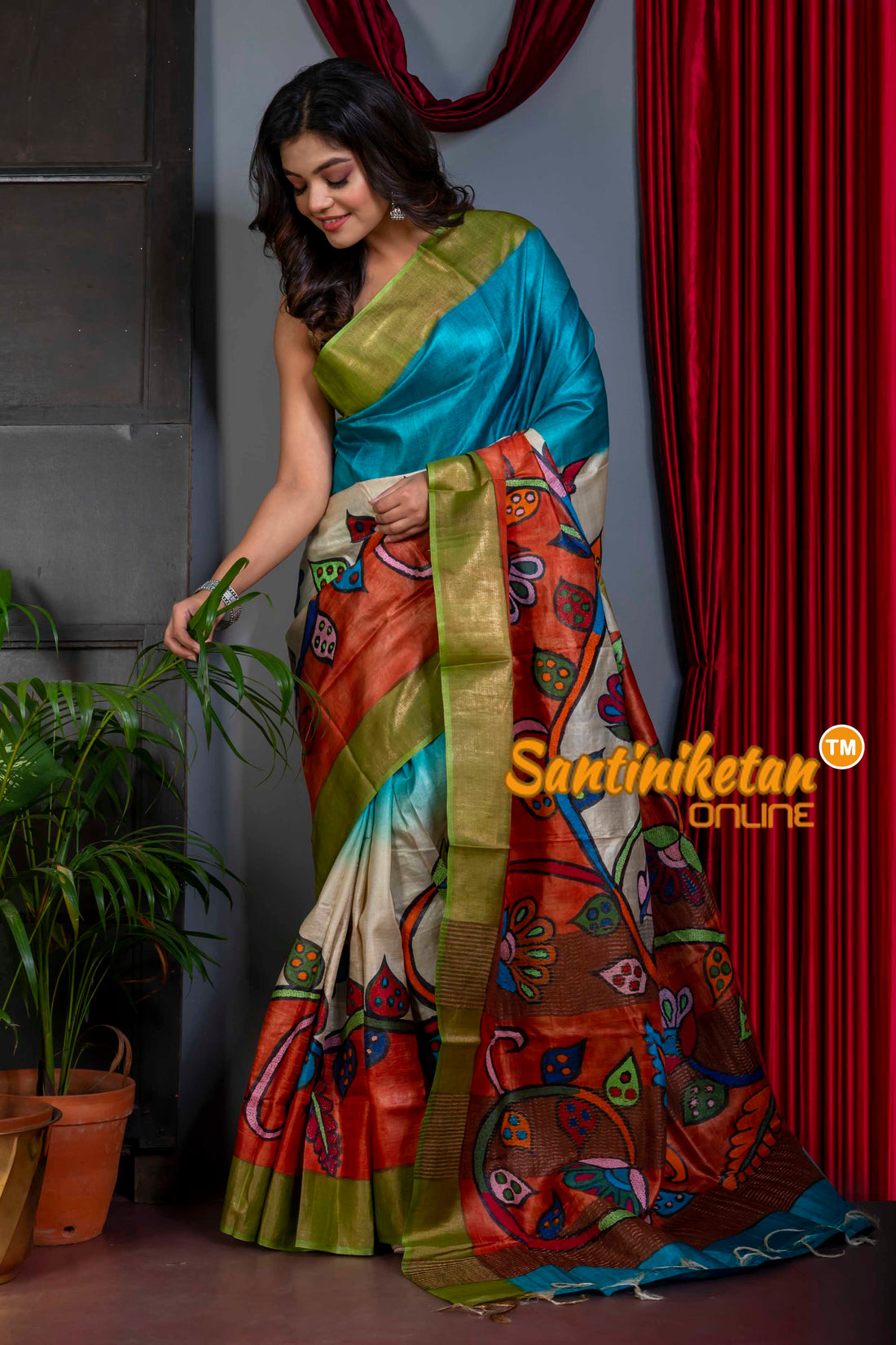 Zari Tussar Silk Painting Kantha Stitch Saree SN20220399