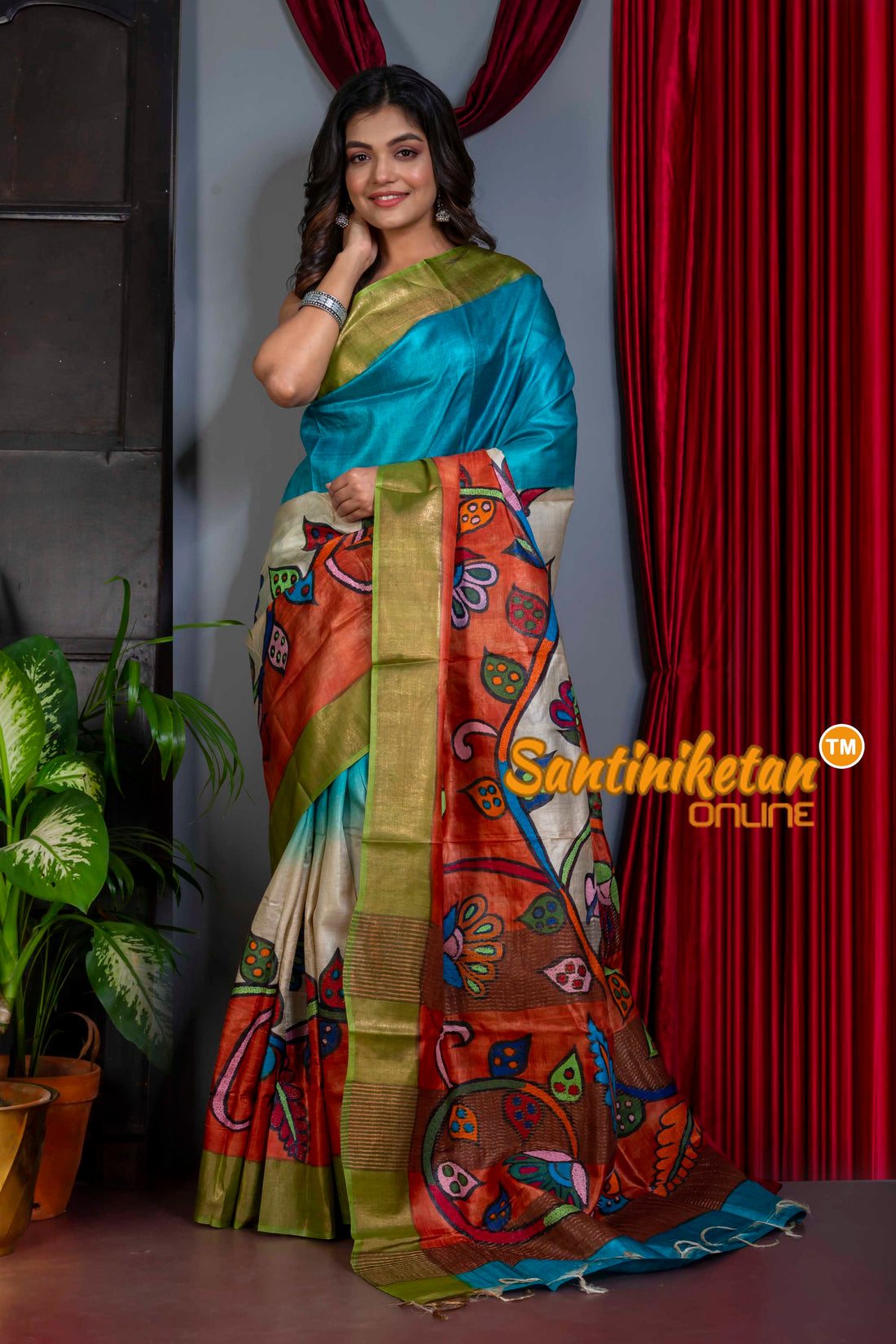 Zari Tussar Silk Painting Kantha Stitch Saree SN20220399
