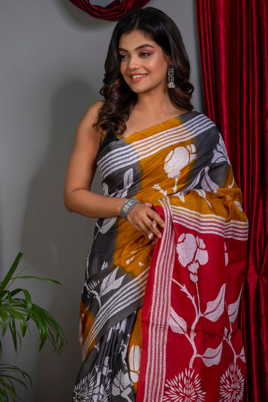 Gachi Tussar Silk Kantha Stitch Saree SN20220497
