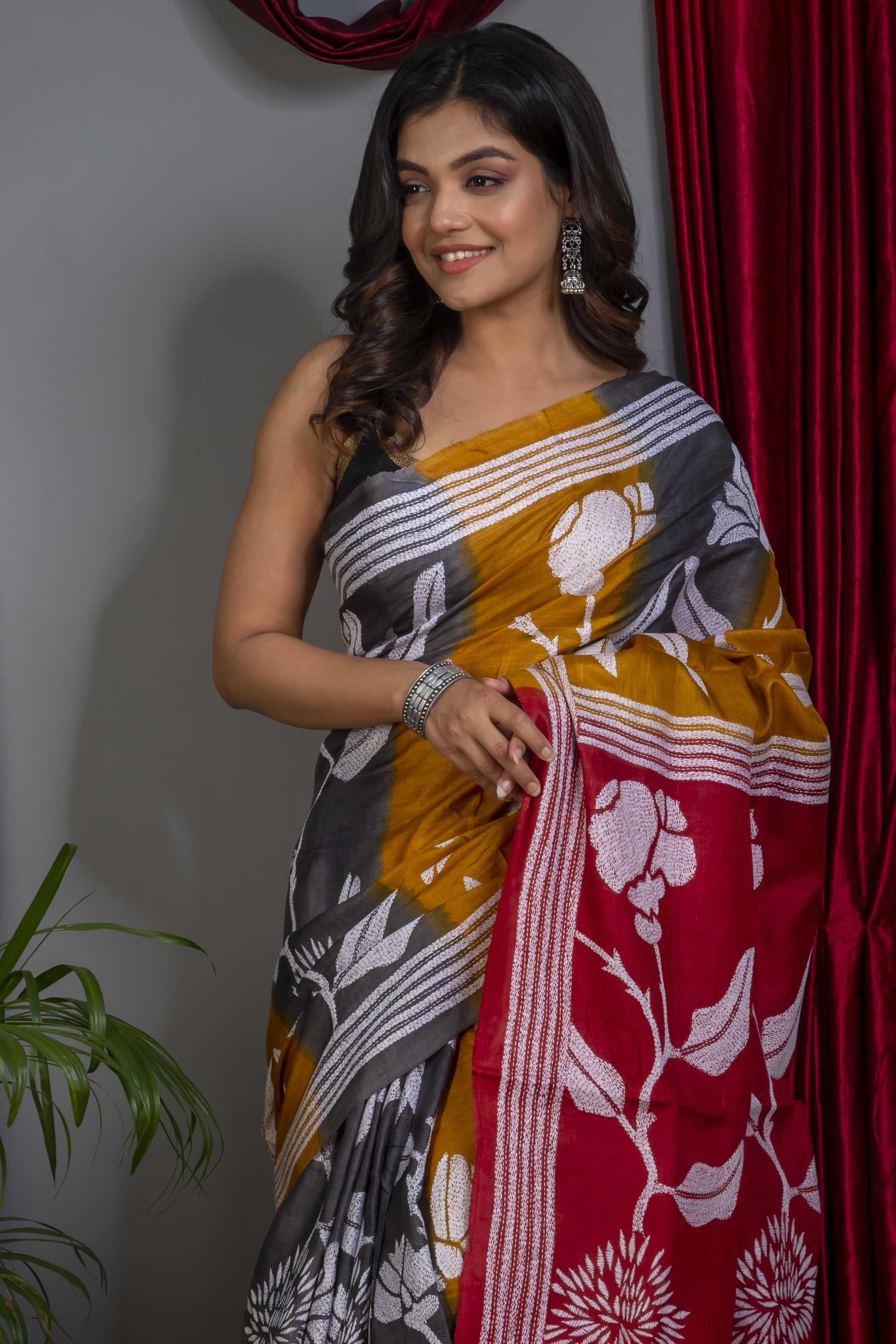 Gachi Tussar Silk Kantha Stitch Saree SN20220497
