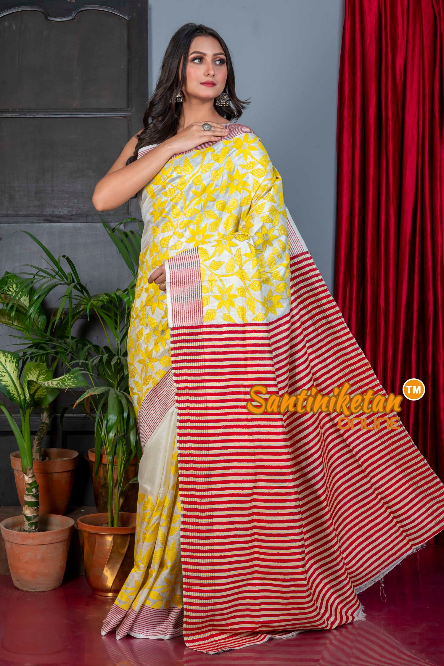 Katan Silk Kantha Stitch Saree SN20224235