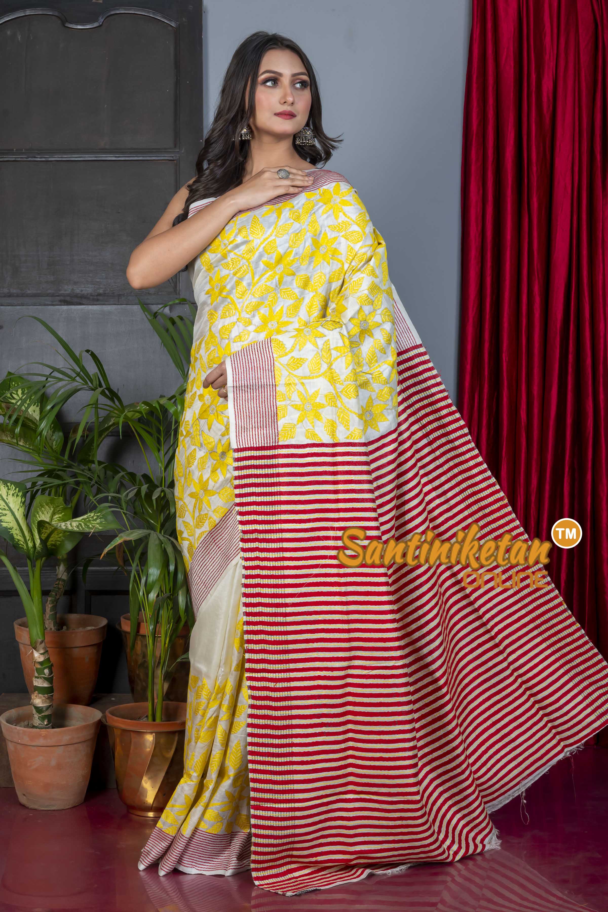Katan Silk Kantha Stitch Saree SN20224235