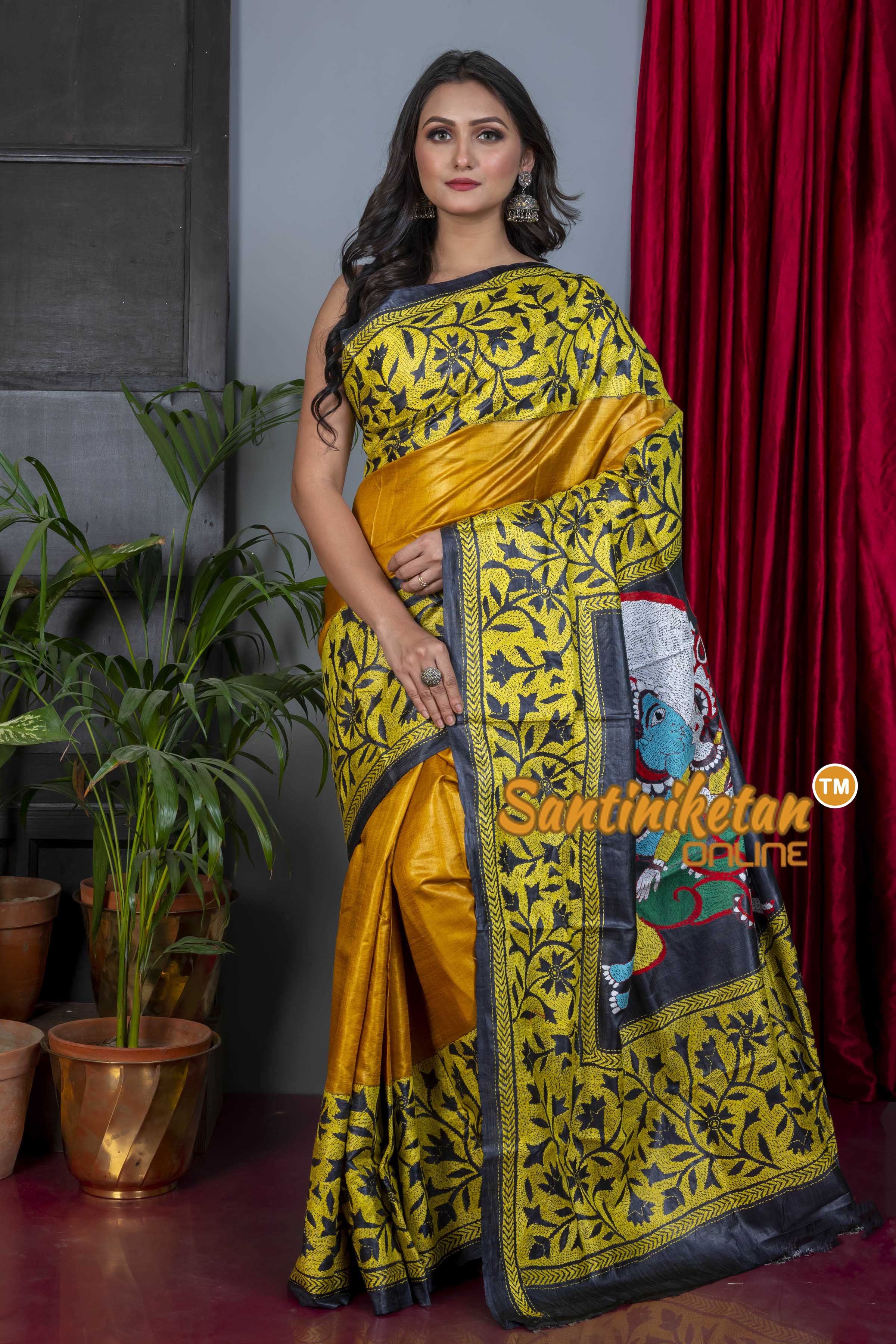 Dye Gachi Tussar Silk Kantha Stitch Saree SN20224241