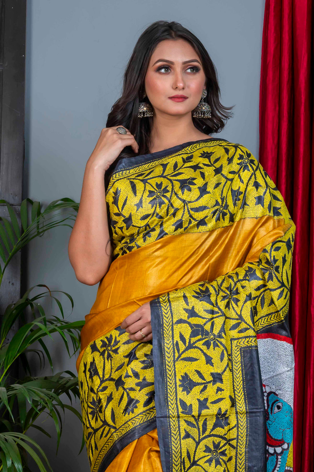 Dye Gachi Tussar Silk Kantha Stitch Saree SN20224241
