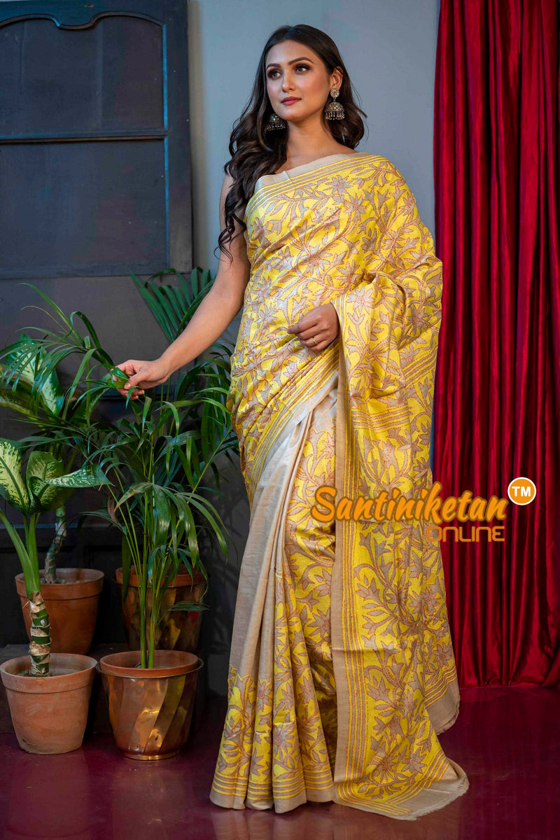 Gachi Tussar Silk Kantha Stitch Saree SN20224363