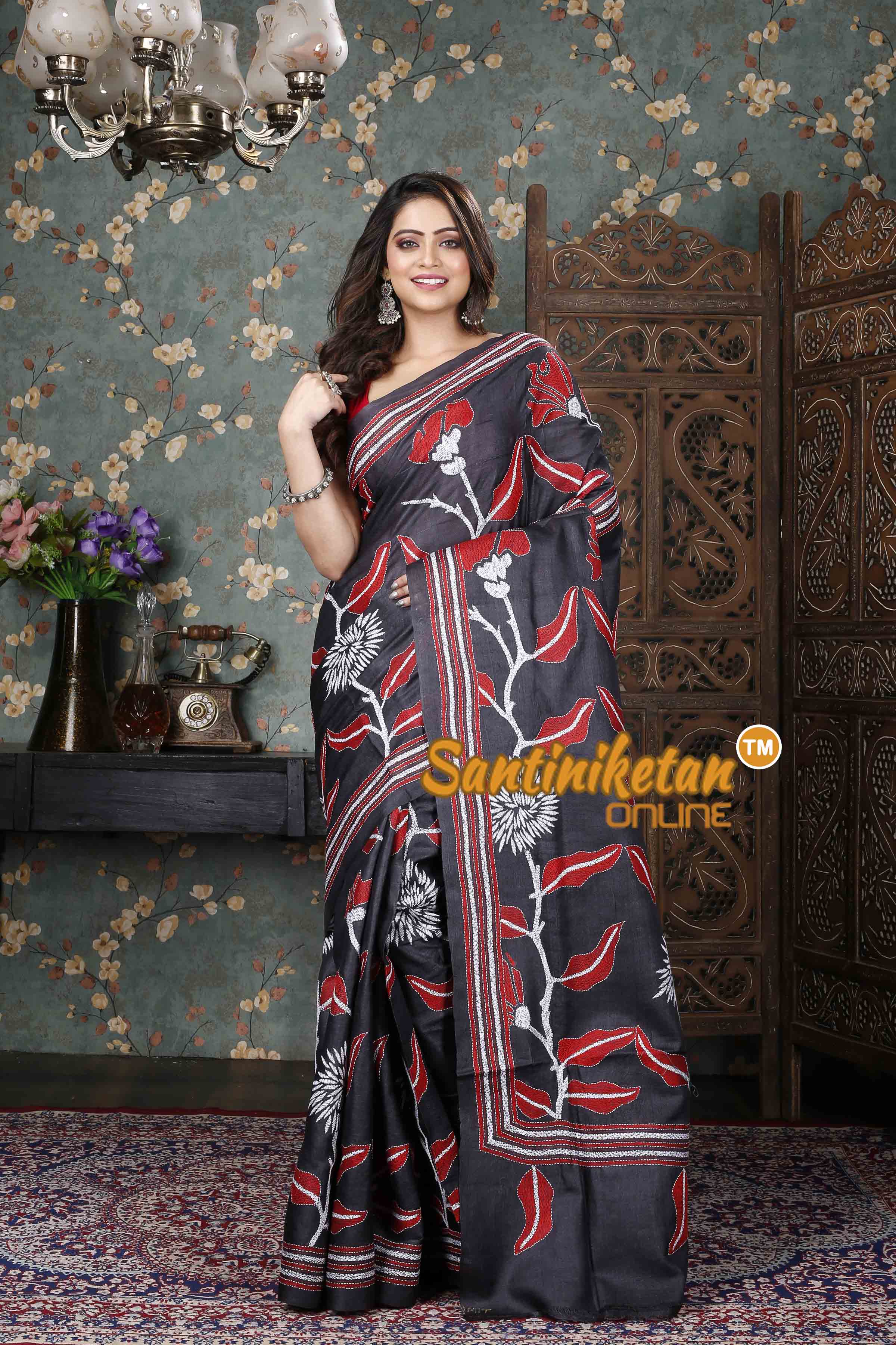 Gachi Tussar Silk Kantha Stitch Saree SN20229183
