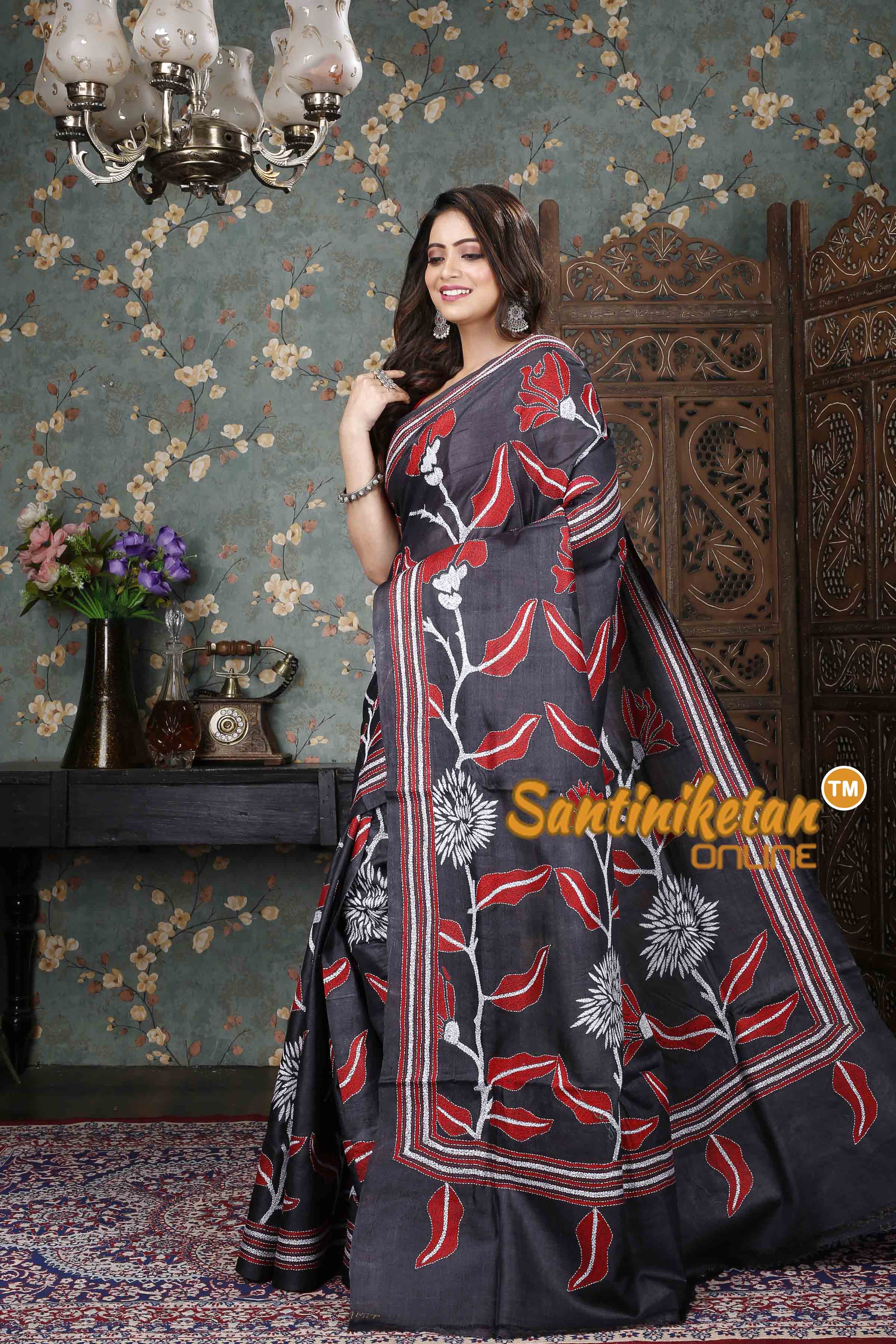 Gachi Tussar Silk Kantha Stitch Saree SN20229183