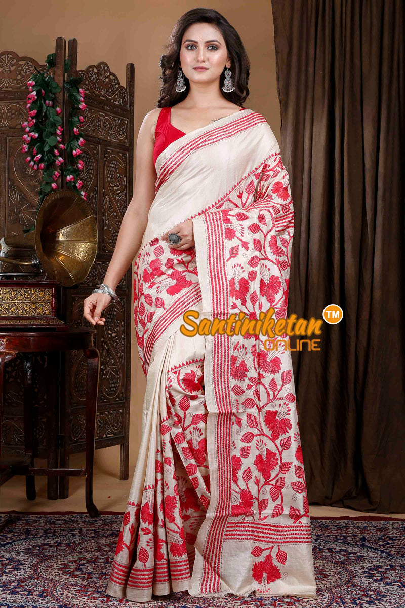 Gachi Tussar Silk Kantha Stitch Saree SN20239775
