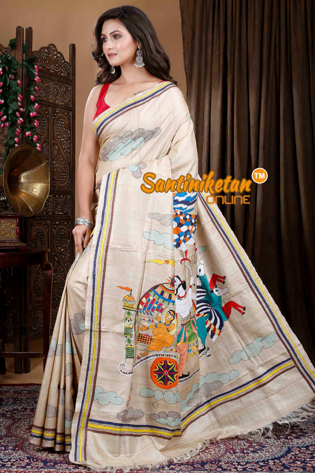 Gachi Tussar Silk Kantha Stitch Saree SN20239814