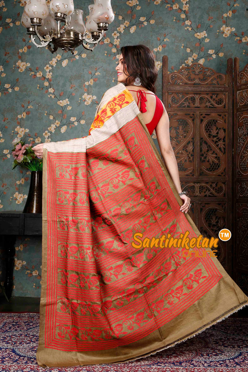 Ketiya Tussar Silk Kantha Stitch Saree SN20239210