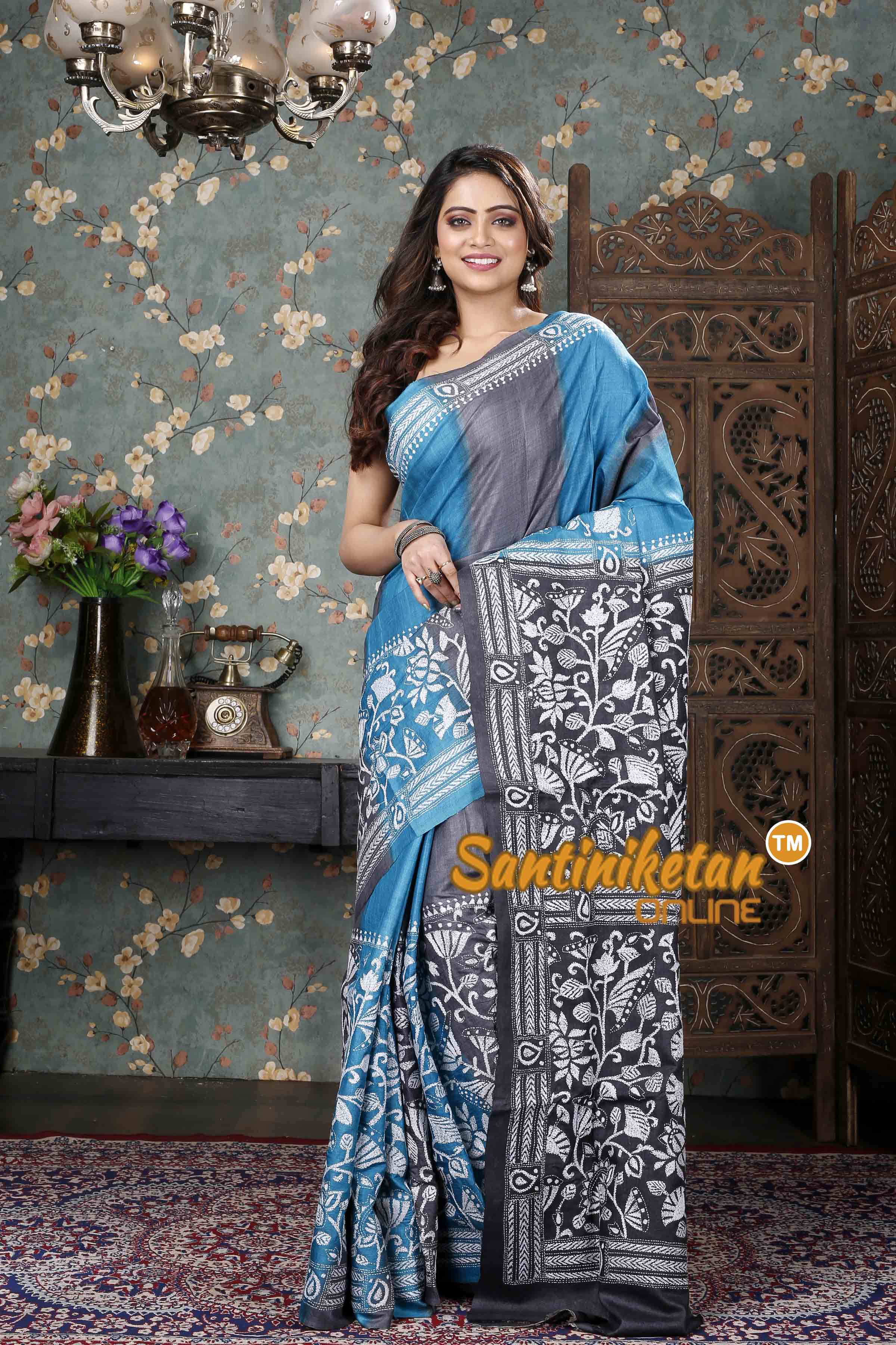 Dye Gachi Tussar Silk Kantha Stitch Saree SN20239377