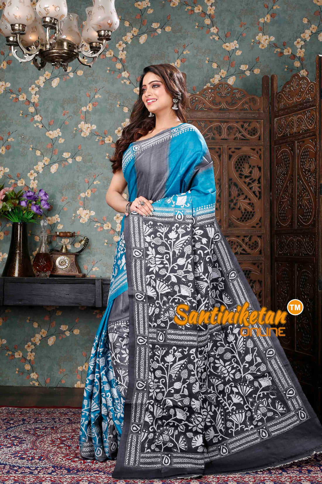 Dye Gachi Tussar Silk Kantha Stitch Saree SN20239377