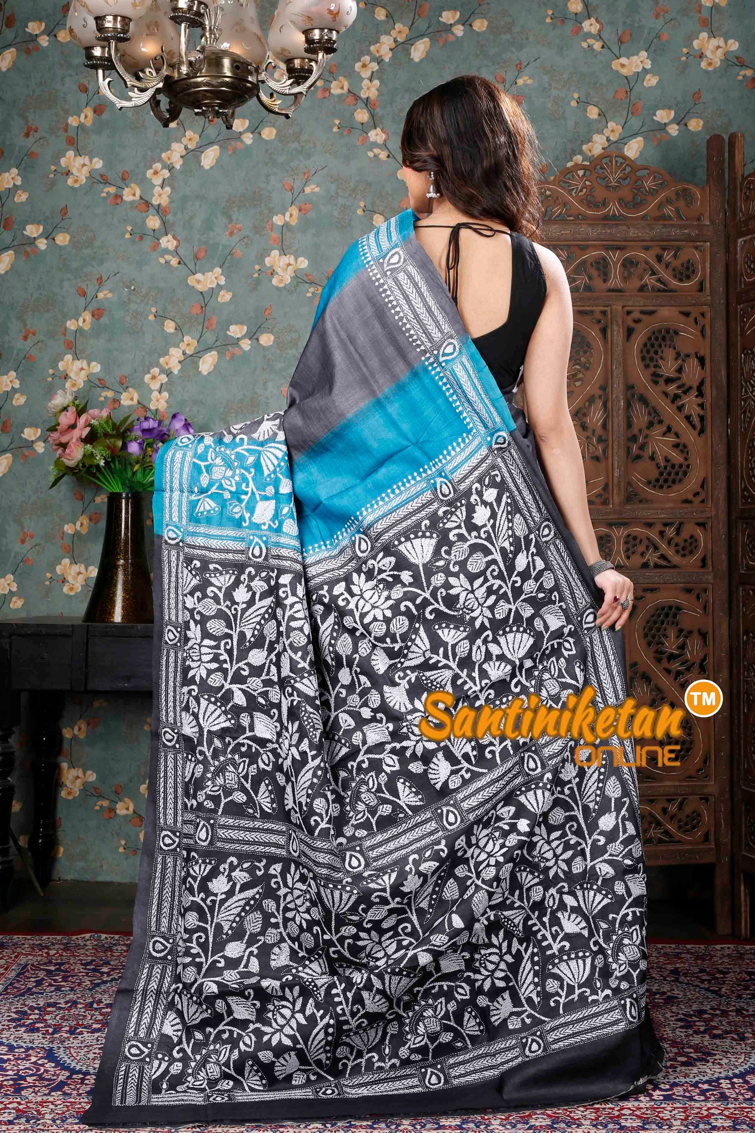 Dye Gachi Tussar Silk Kantha Stitch Saree SN20239377