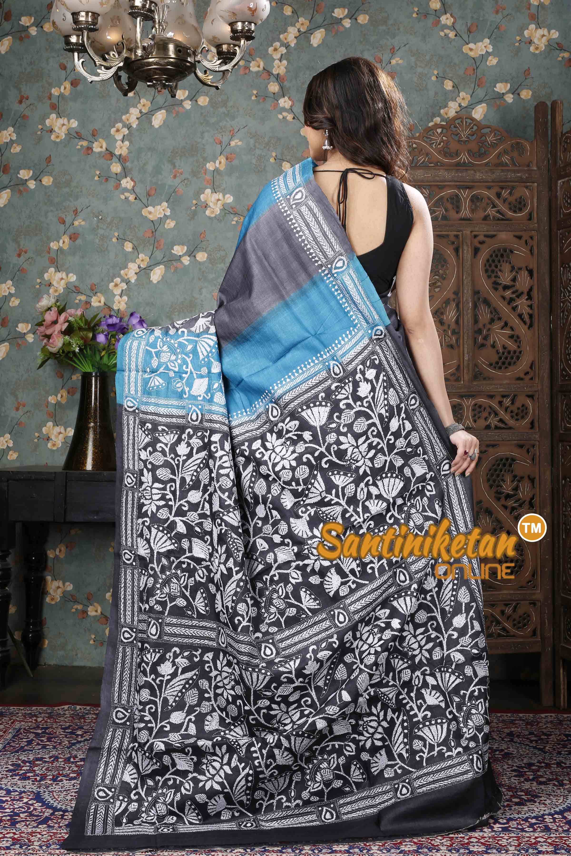 Dye Gachi Tussar Silk Kantha Stitch Saree SN20239377