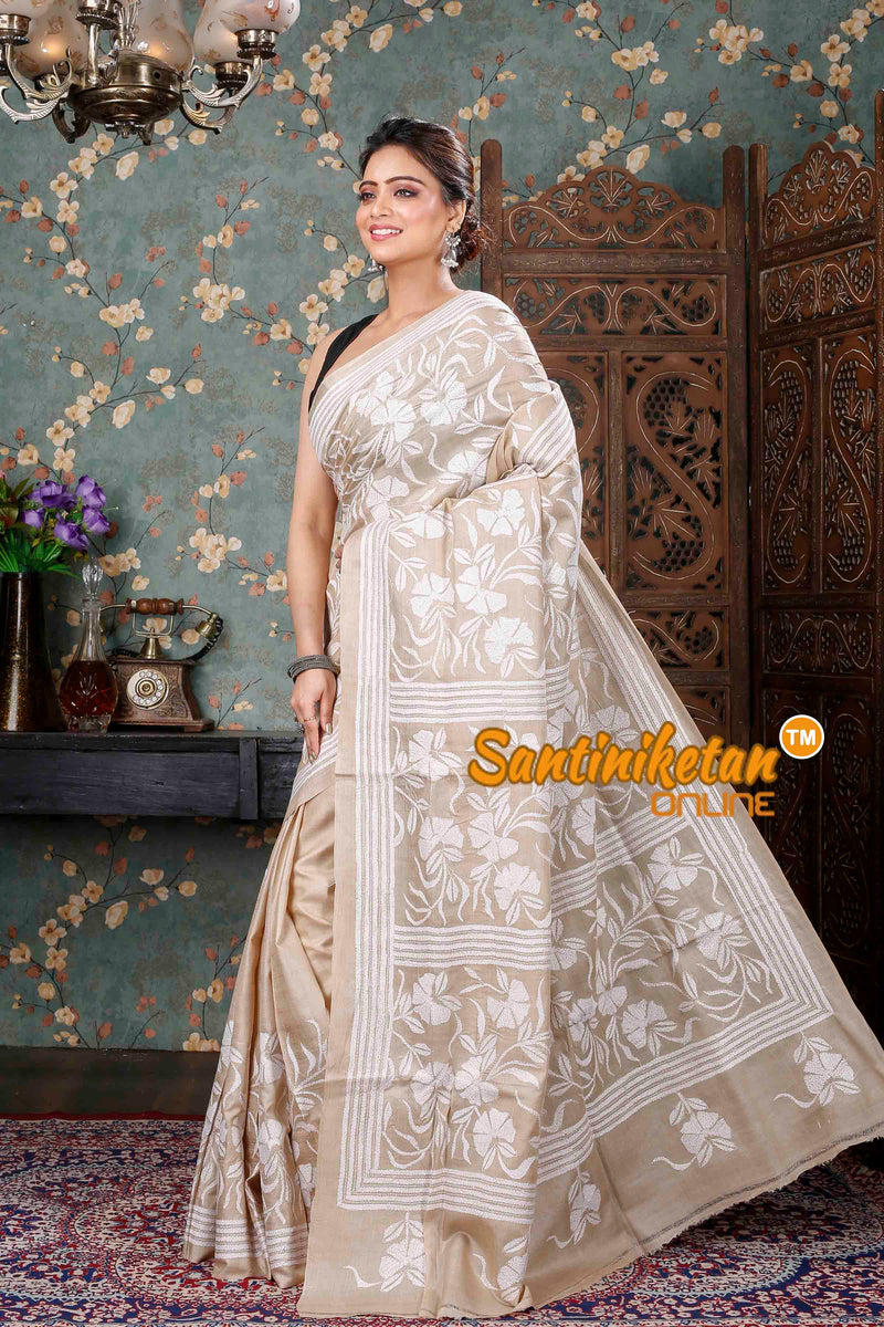 Gachi Tussar Silk Kantha Stitch Saree SN20239543