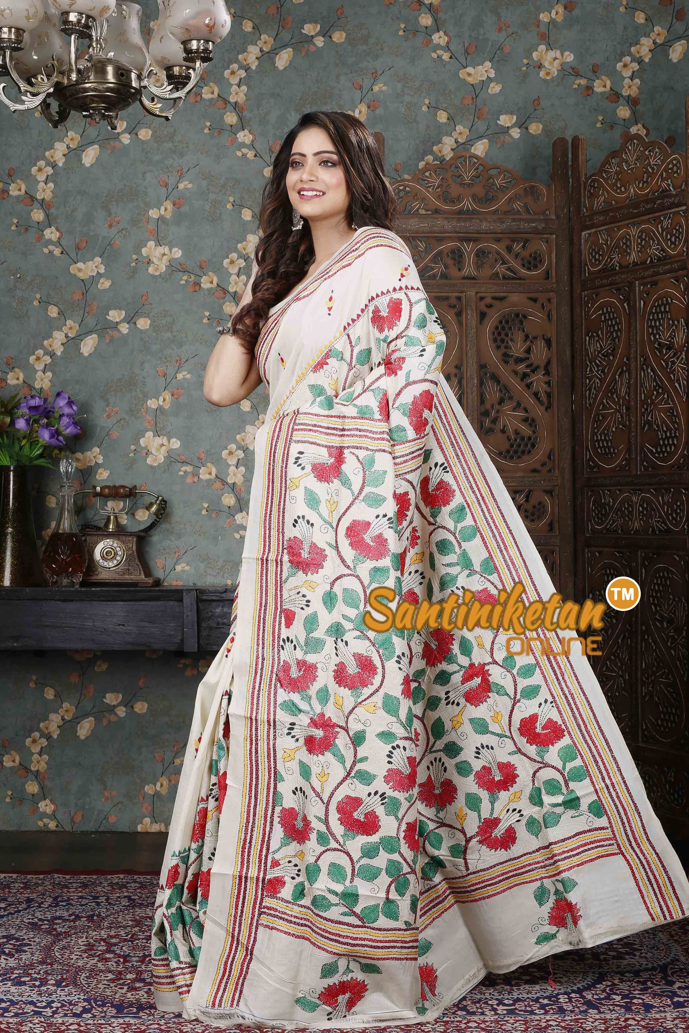 Semi Tussar Silk Kantha Stitch Saree SN20229156
