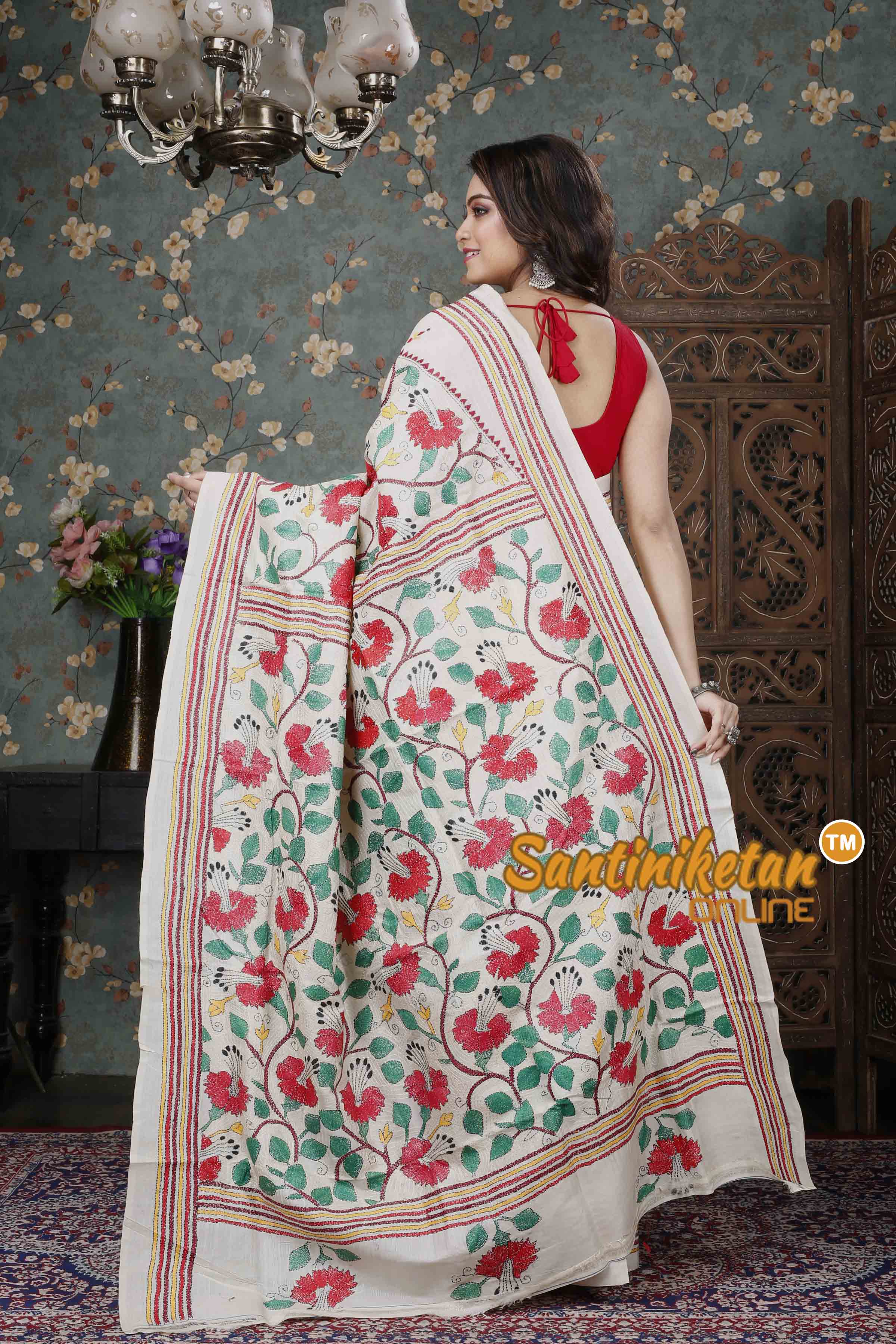 Semi Tussar Silk Kantha Stitch Saree SN20229156